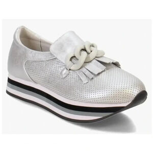 Coconuts by Matisse Women's Bess Silver Metallic Chain Perforated Loafers, 7